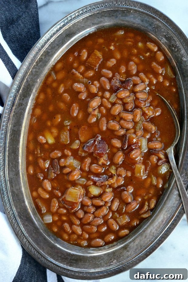 5-Ingredient Barbecue Bacon Baked Beans, a quick and delicious shortcut side dish.