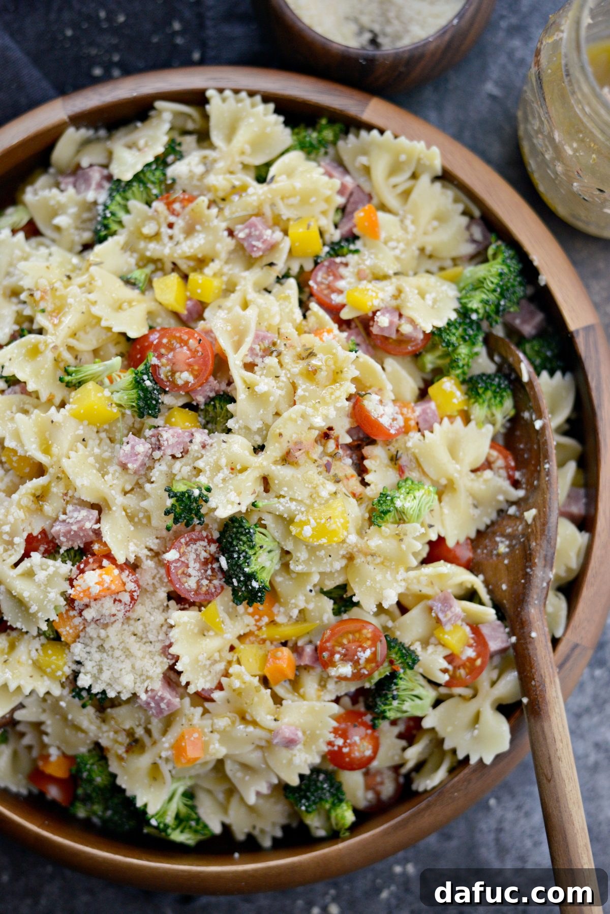 Italian Bowtie Pasta Salad, a family favorite with zesty Italian flavors.