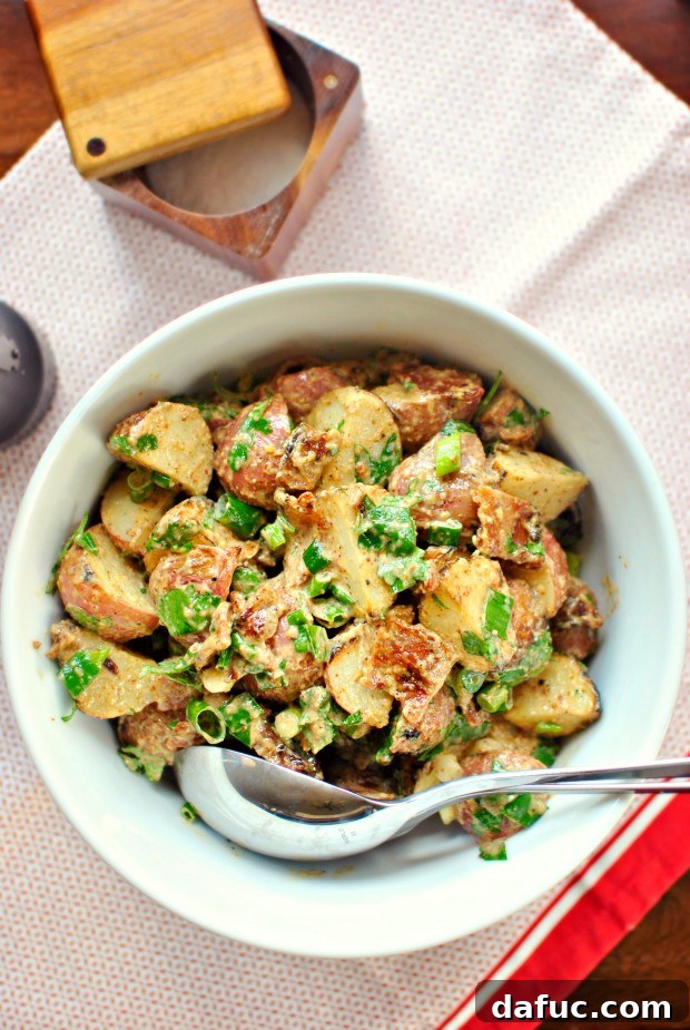 Grilled Potato Salad with Bacon-Dijon Vinaigrette, a unique smoky potato salad recipe.