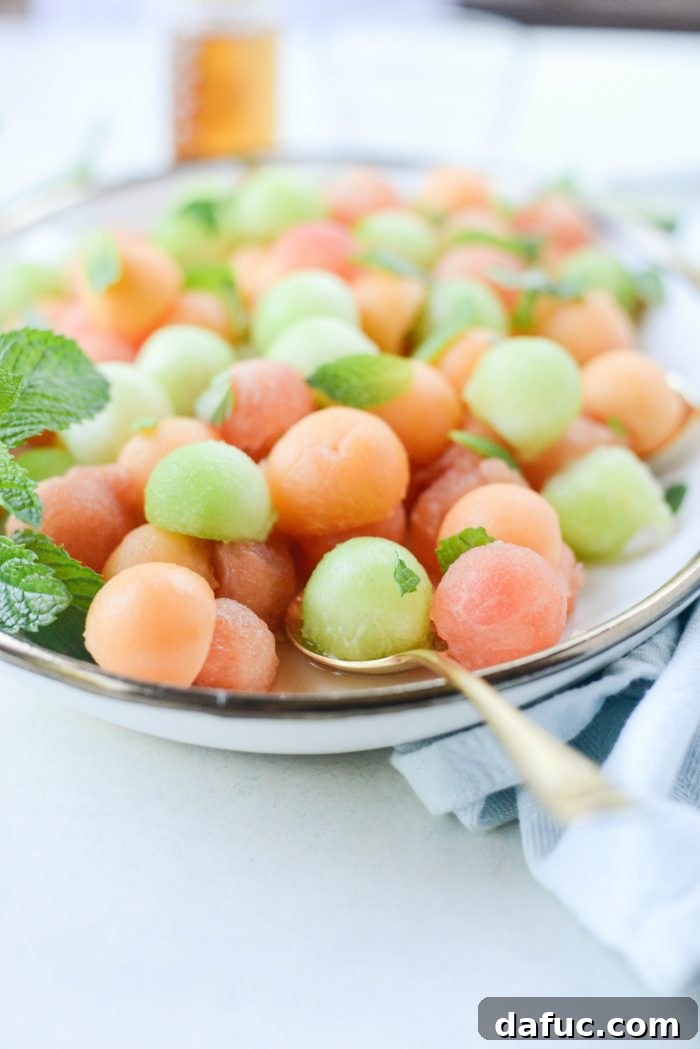Honey Lime Mint Melon Delight 9 Melon Salad with Honey Lime and Mint, beautifully plated for enjoyment