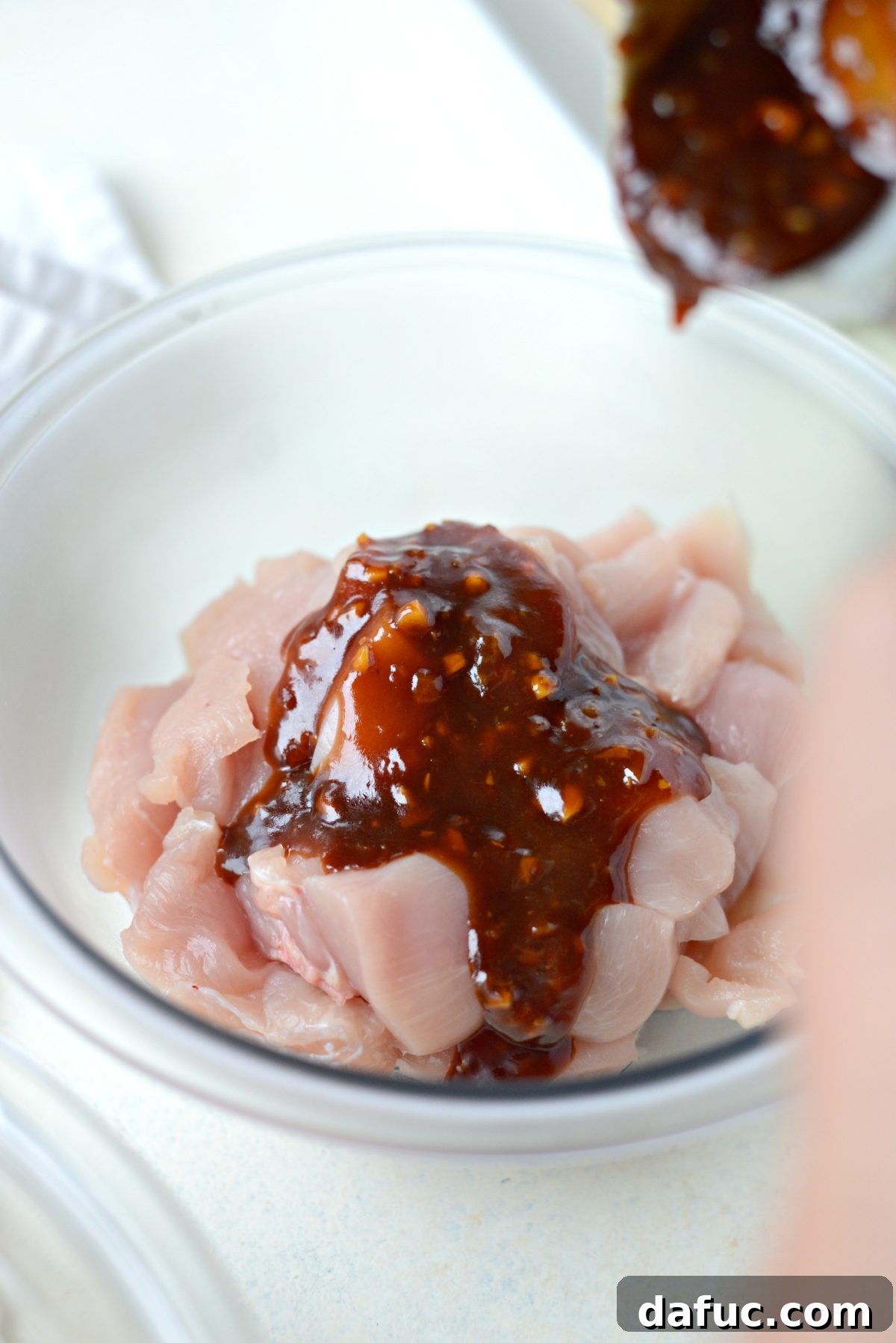 once cooled, toss some sauce with chicken.