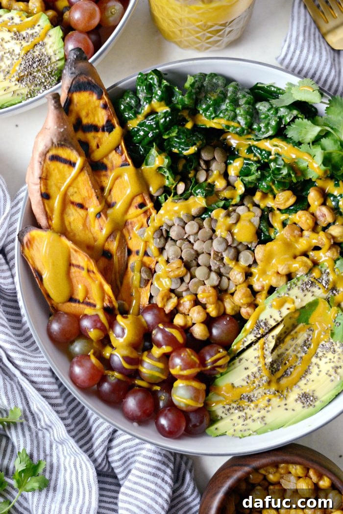 Zen Sweet Potato Bowl 17 Grilled Sweet Potato, Lentil and Kale Buddha Bowl with Golden Almond Butter Dressing