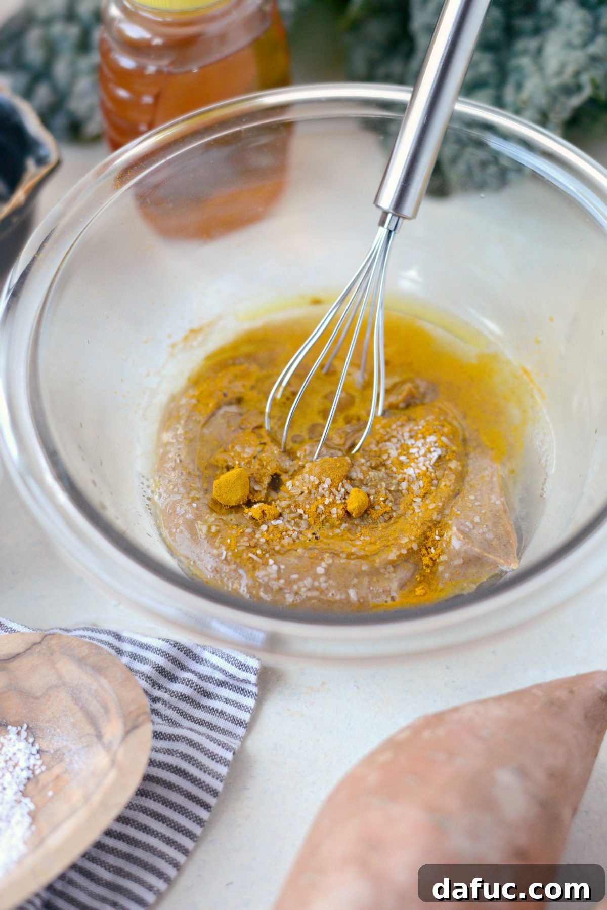 Zen Sweet Potato Bowl 5 dressing ingredients in bowl