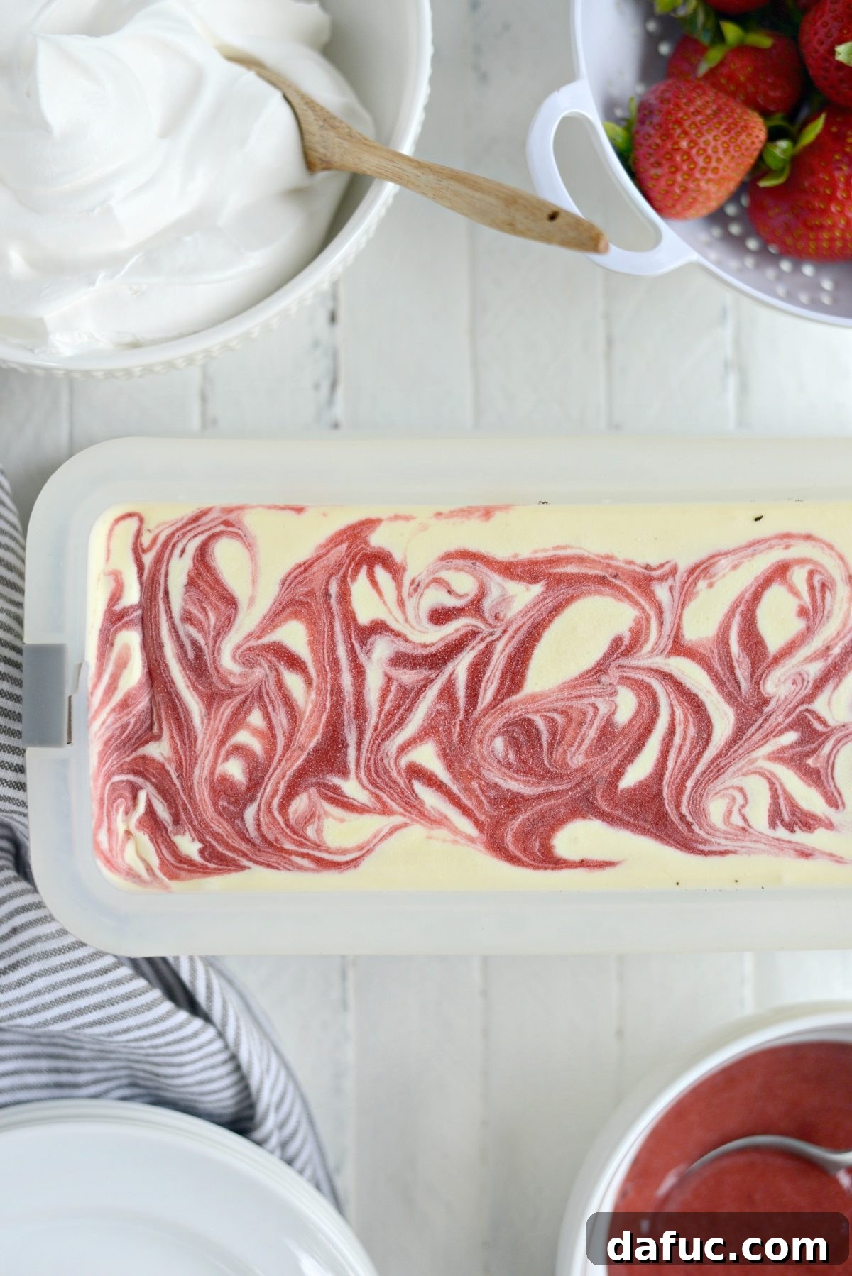Frozen Strawberry Swirl Mascarpone Ice Cream Cookie Cake