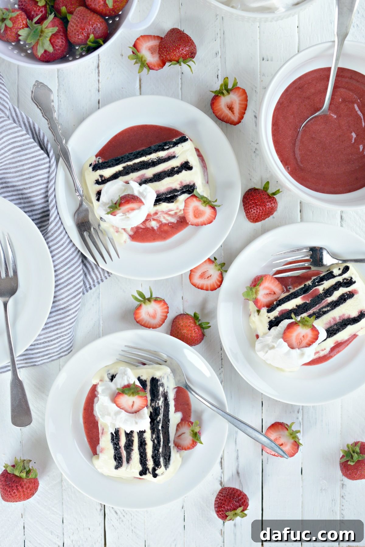 Slice of Strawberry Swirl Mascarpone Ice Cream Cookie Cake