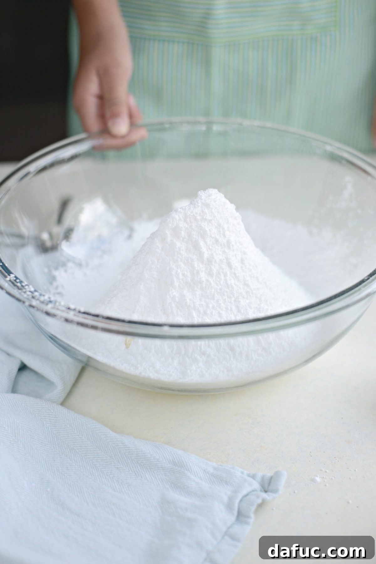Bowl of sifted powdered sugar