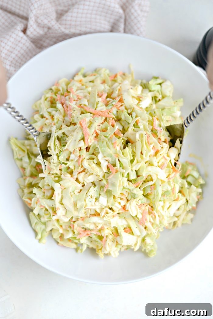 Perfect Classic Coleslaw From Scratch 2 Homemade Classic Coleslaw with Creamy Dressing on a Serving Platter