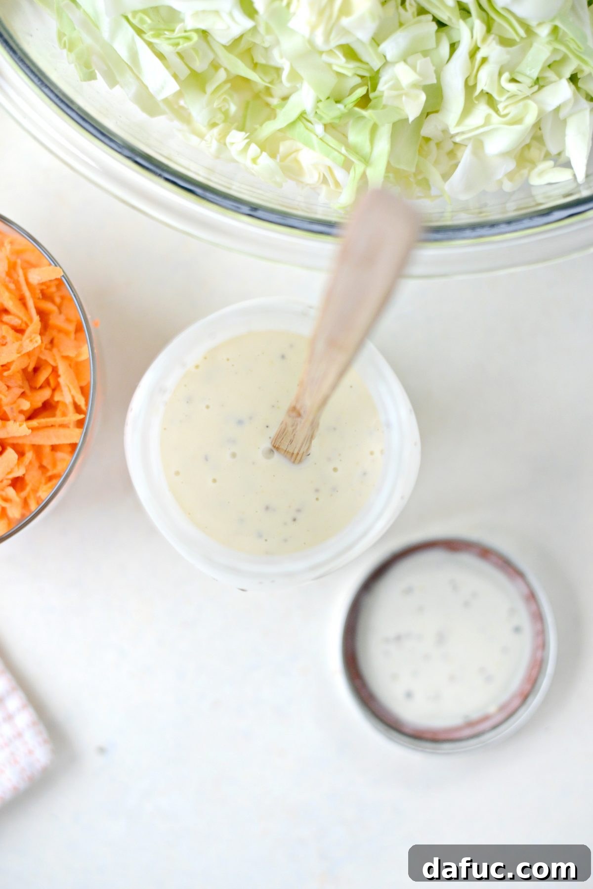 Perfect Classic Coleslaw From Scratch 9 Jar of homemade coleslaw dressing, ready to be chilled