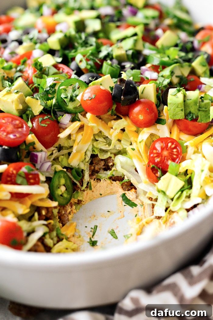 Fiesta Seven Layer Taco Dip 16 Close-up of a Full 7-Layer Taco Dip