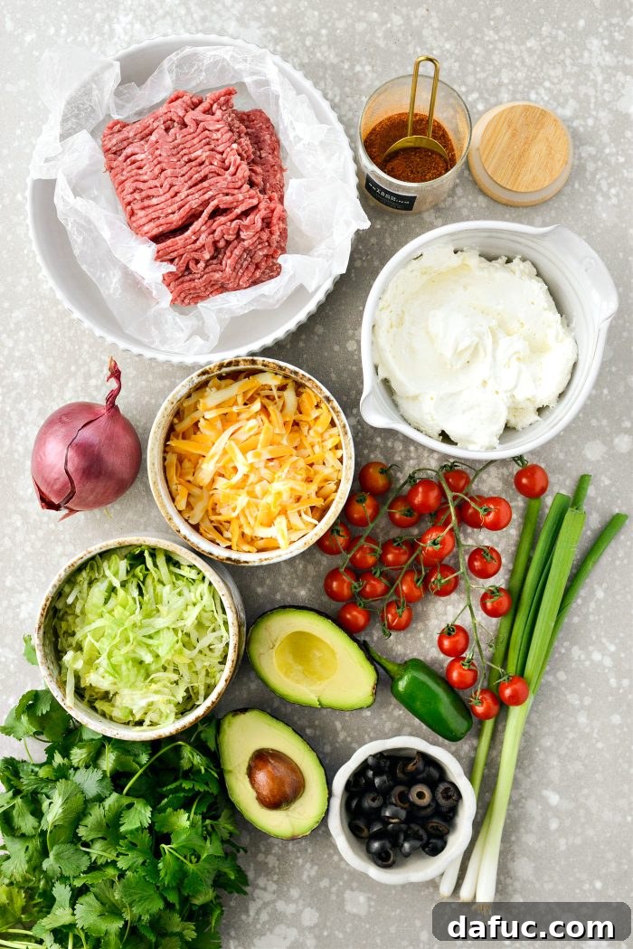 Fiesta Seven Layer Taco Dip 4 Ingredients for 7-Layer Taco Dip Laid Out
