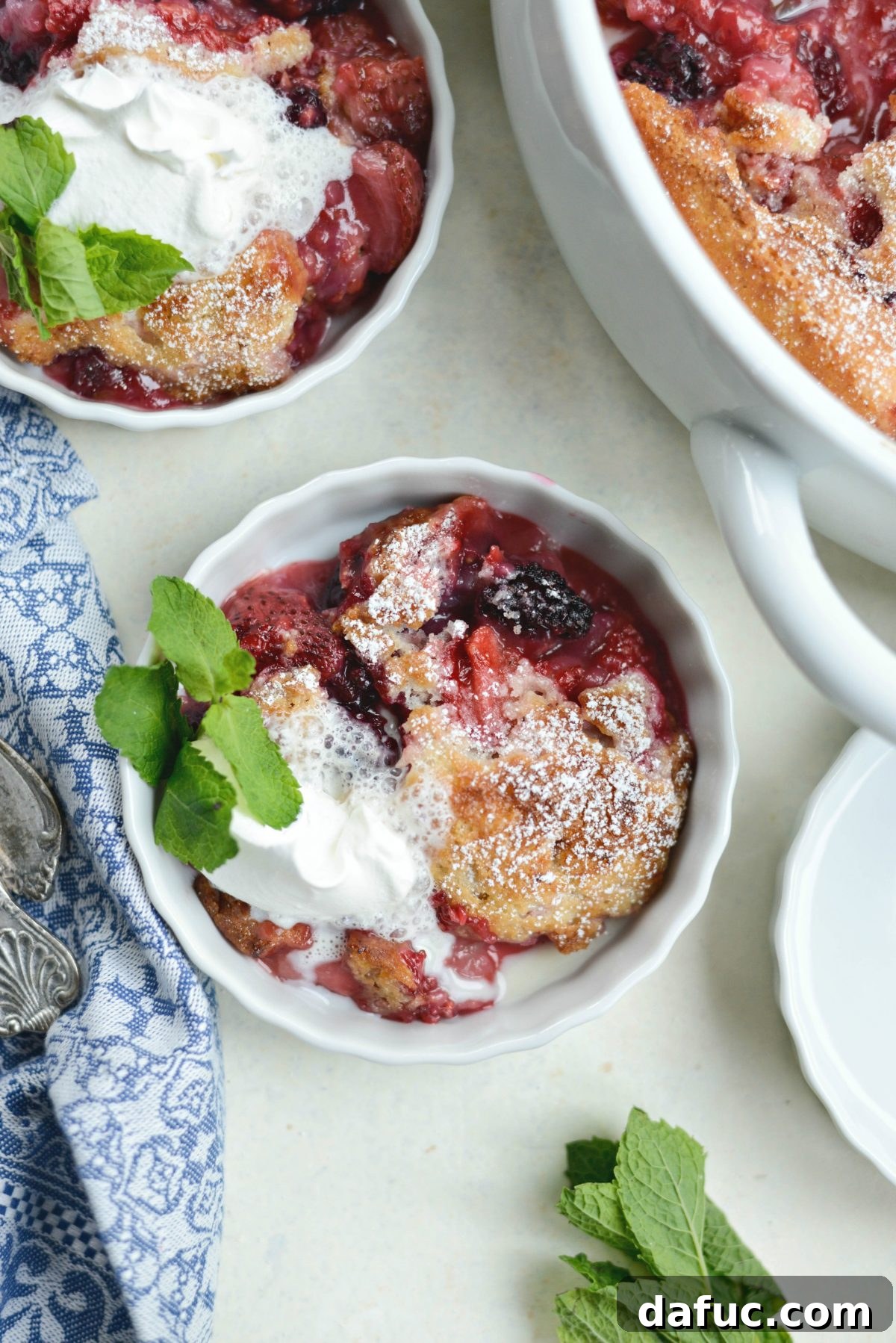 Another view of the baked Triple Berry Cobbler.