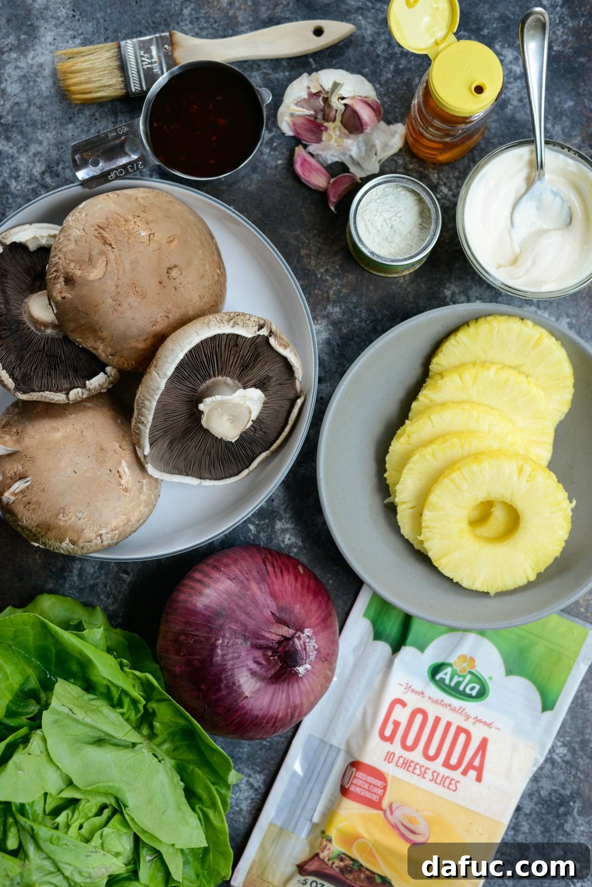 Grilled Teriyaki Portobello Burgers Sweet Heat Wasabi Aioli 4 Key Ingredients for Teriyaki Portobello Burgers and Honey Wasabi Mayo