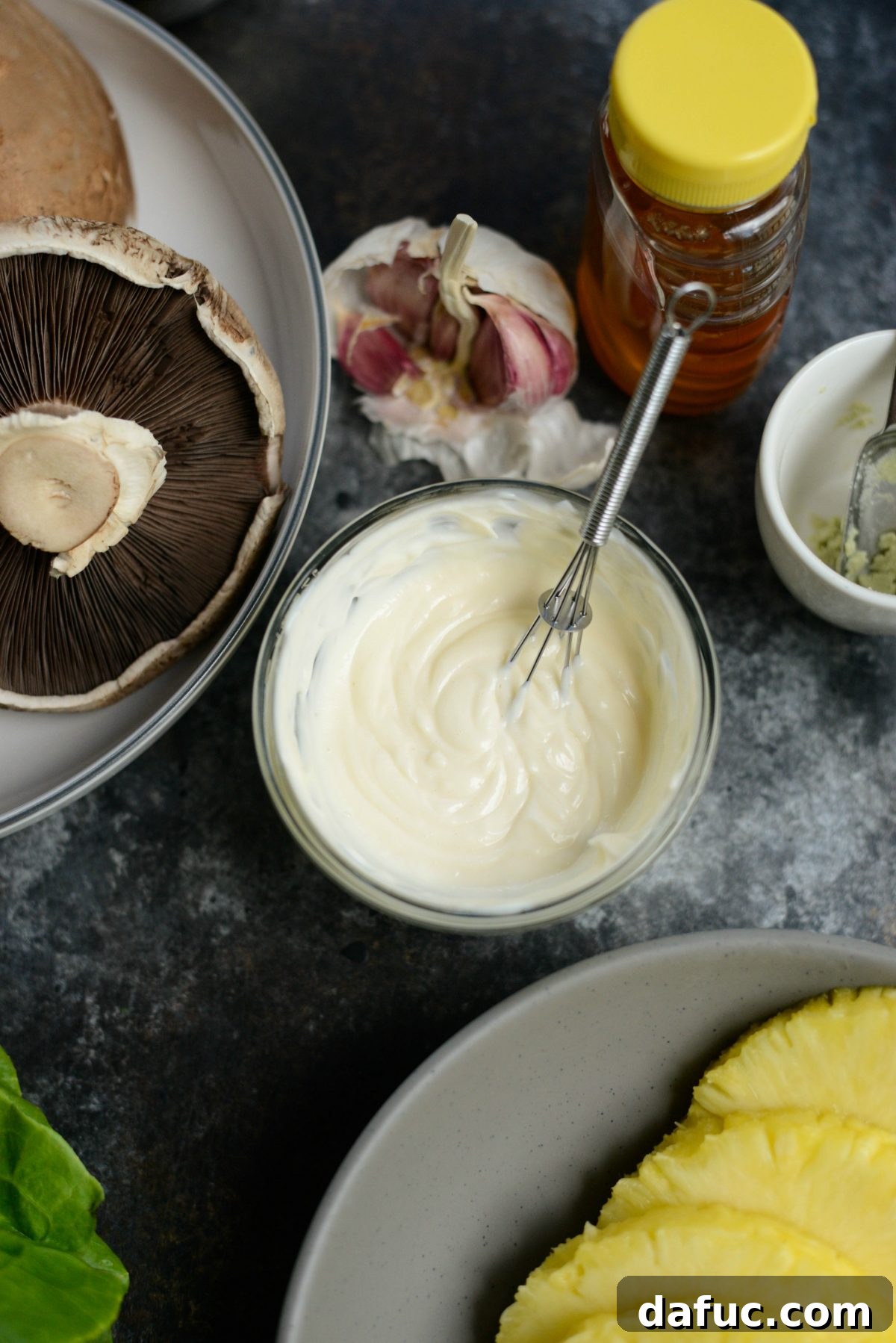 Grilled Teriyaki Portobello Burgers Sweet Heat Wasabi Aioli 7 Whisking Ingredients to Create Smooth Honey Wasabi Mayo