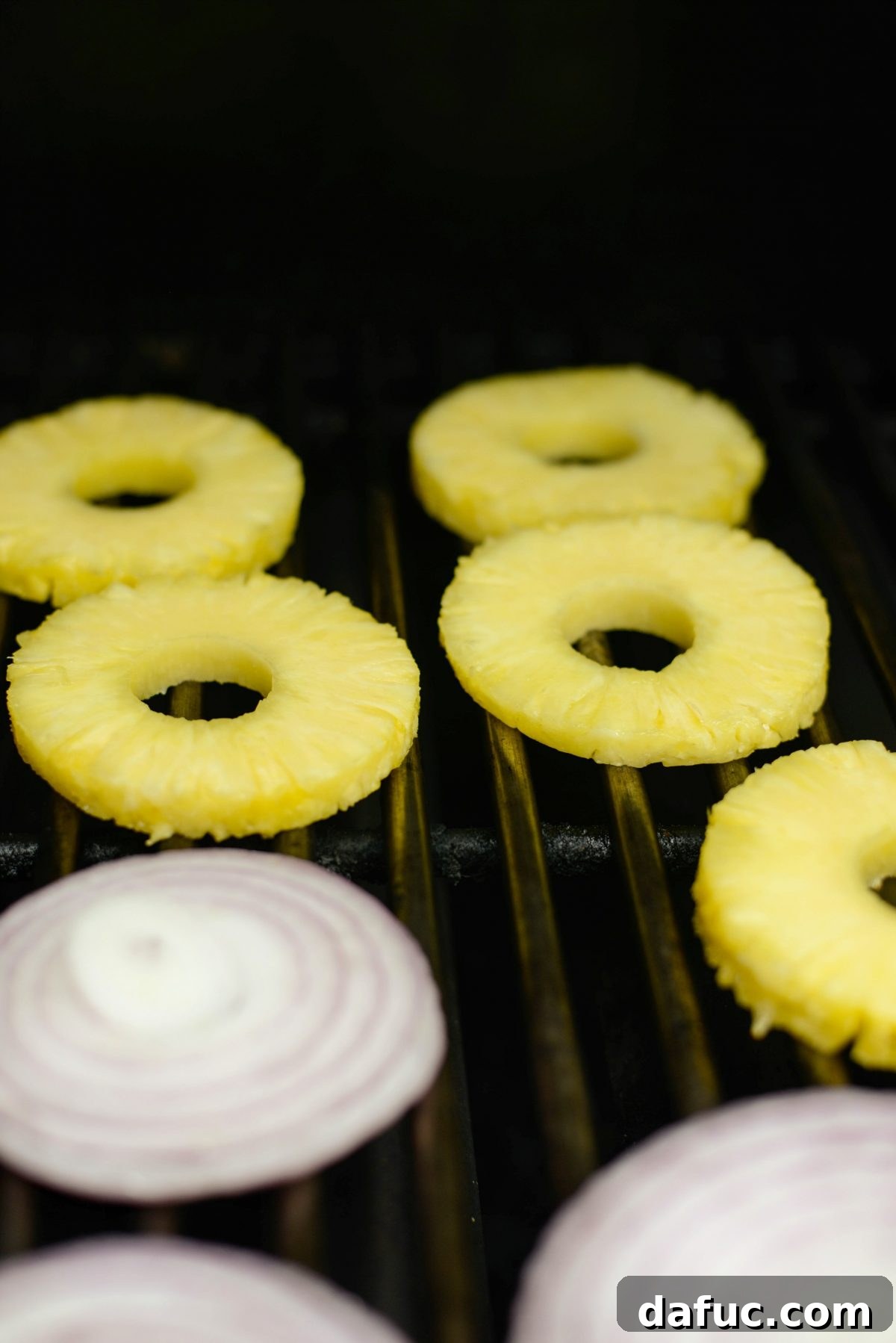 Grilled Teriyaki Portobello Burgers Sweet Heat Wasabi Aioli 9 Grilling Slices of Pineapple and Red Onion for Burger Toppings