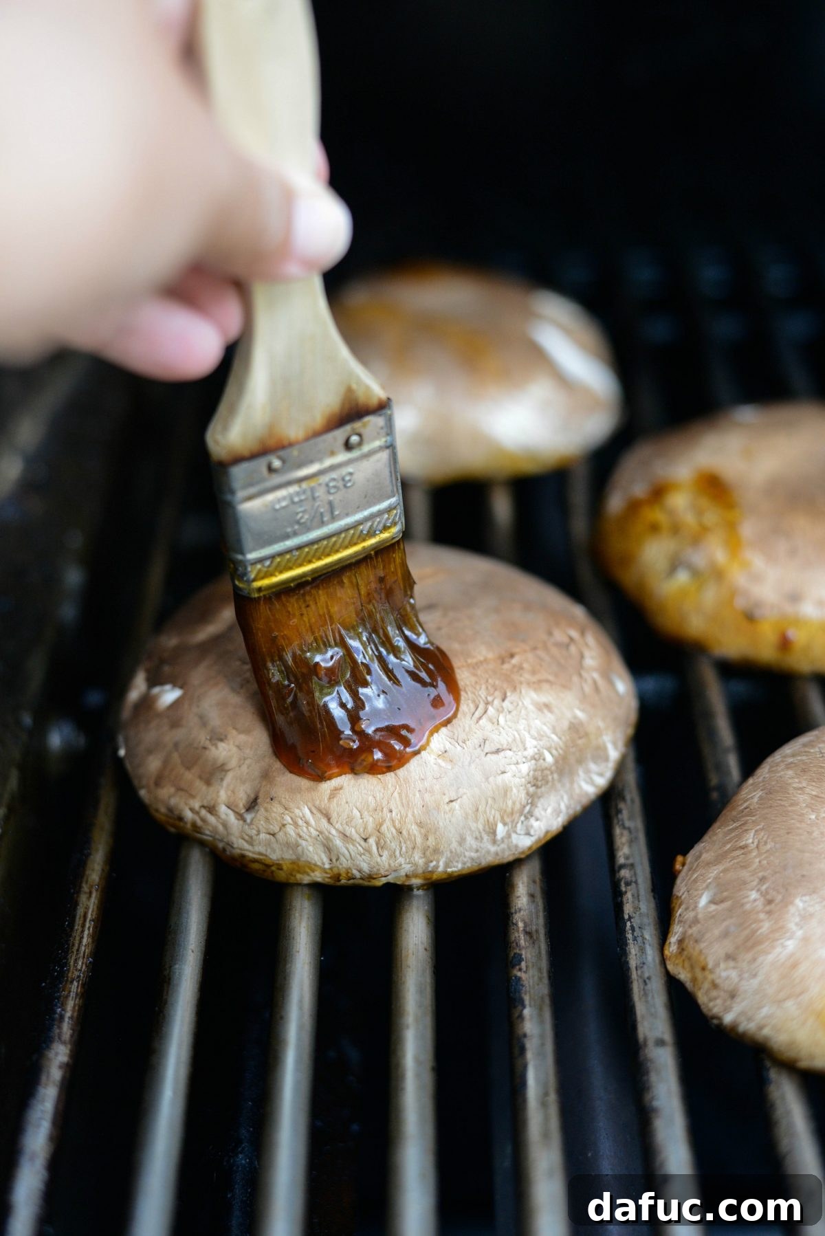 Grilled Teriyaki Portobello Burgers Sweet Heat Wasabi Aioli 10 Grilling Portobello Mushrooms and Brushing with More Teriyaki Sauce