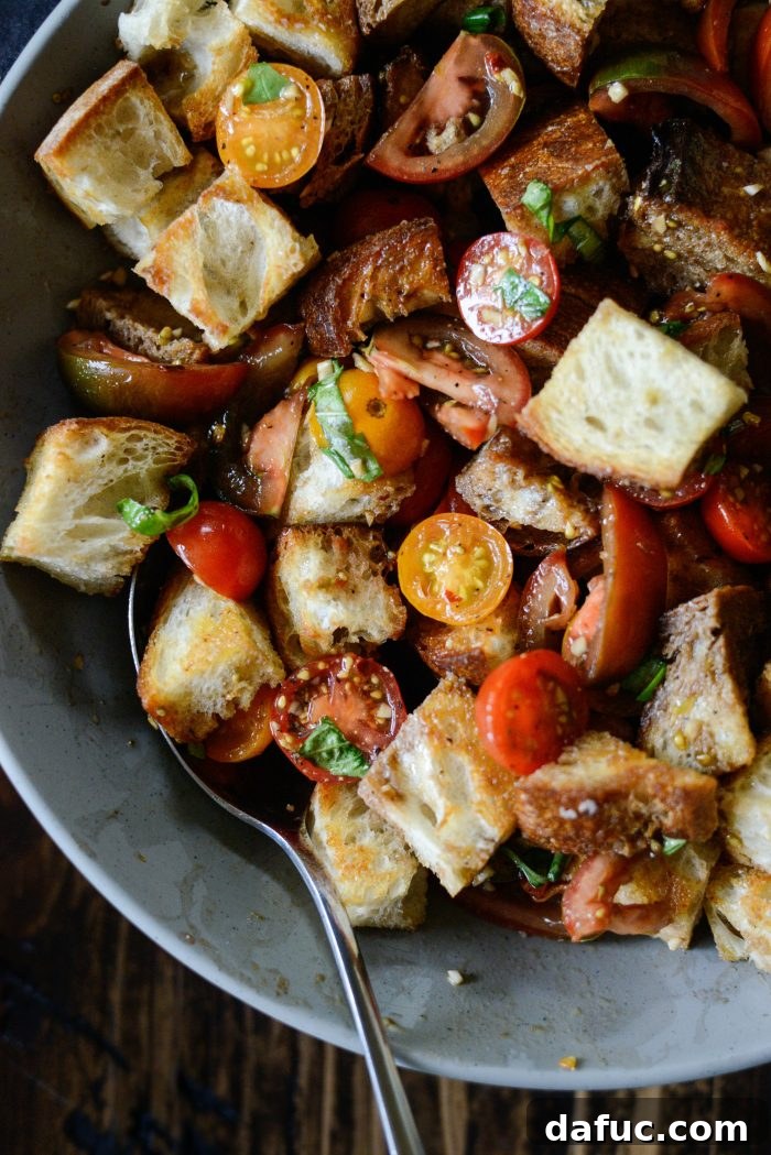 Beautifully presented Tomato Bruschetta Panzanella, a vibrant and delicious summer salad