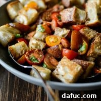 Tomato Bruschetta Panzanella Recipe Card Image