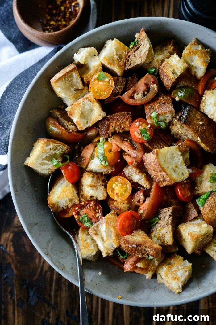 Another appealing shot of the Tomato Bruschetta Panzanella ready to be served