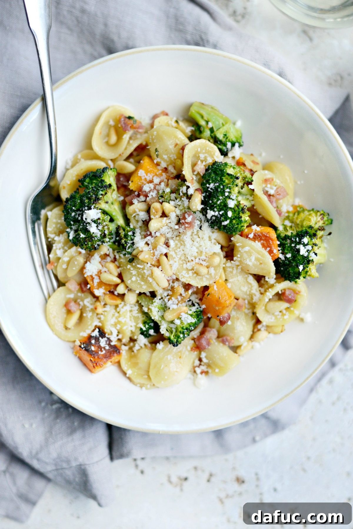 Orecchiette Pasta with Pancetta, Butternut Squash and Broccoli for a balanced meal