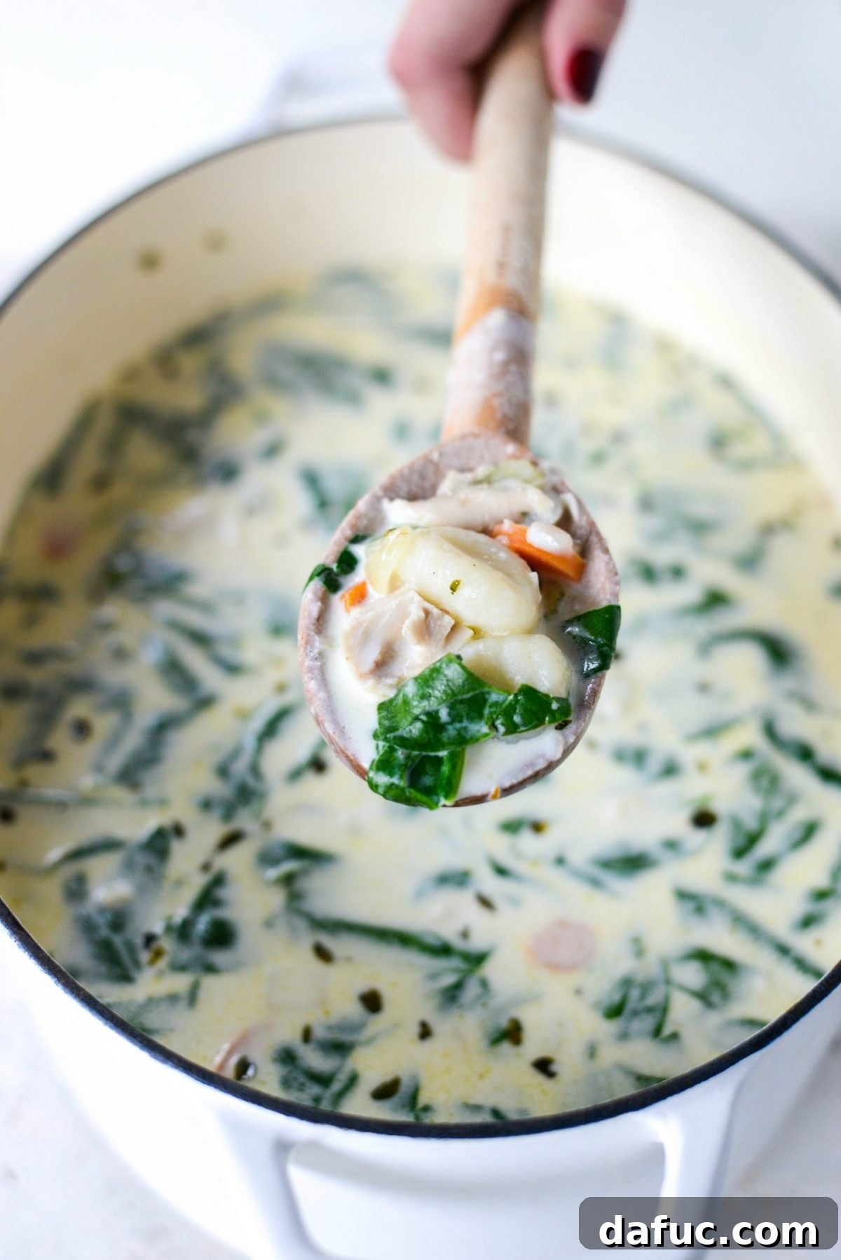 A spoonful of delicious Creamy Chicken Gnocchi Soup