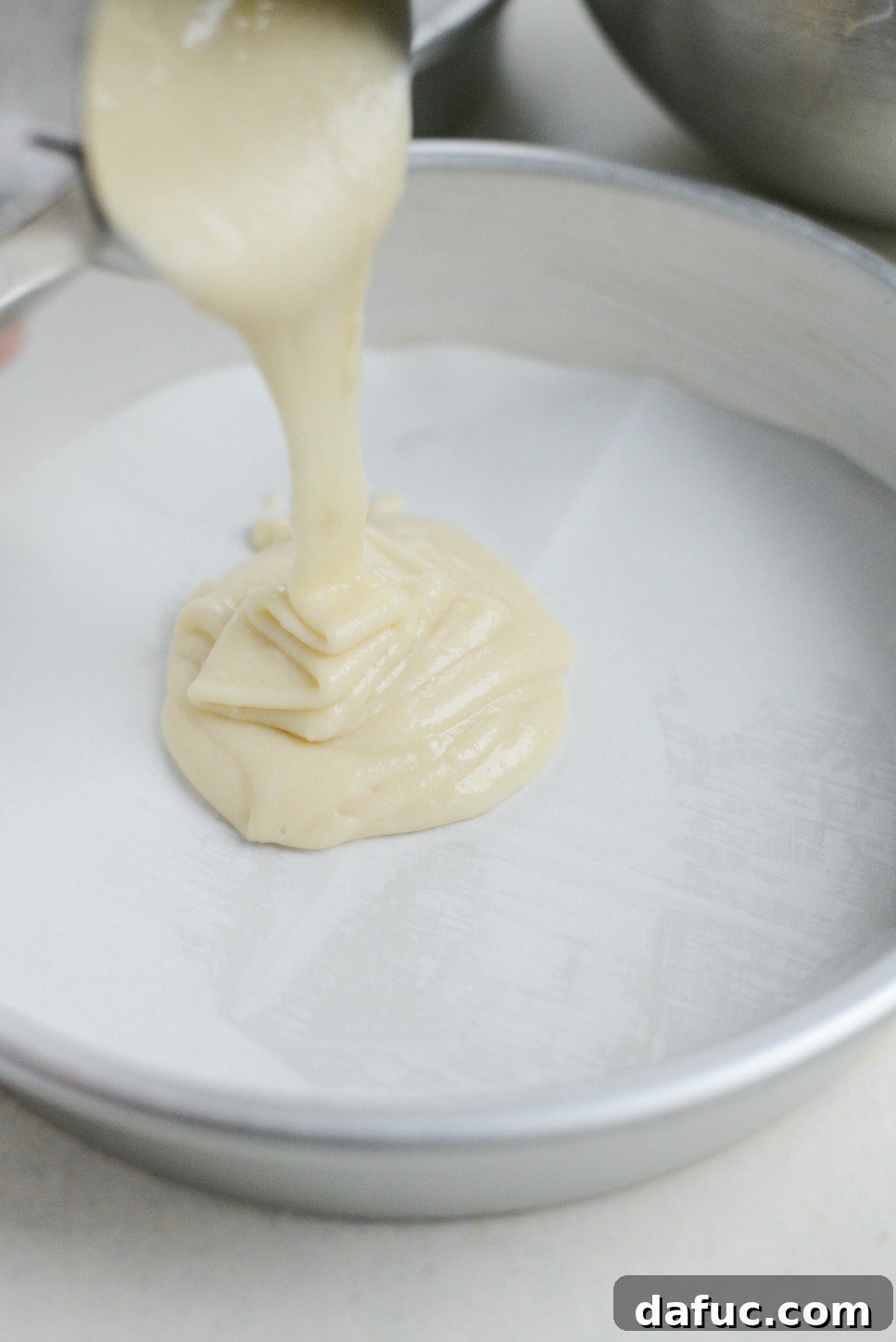Divide cake batter among prepared cake pans