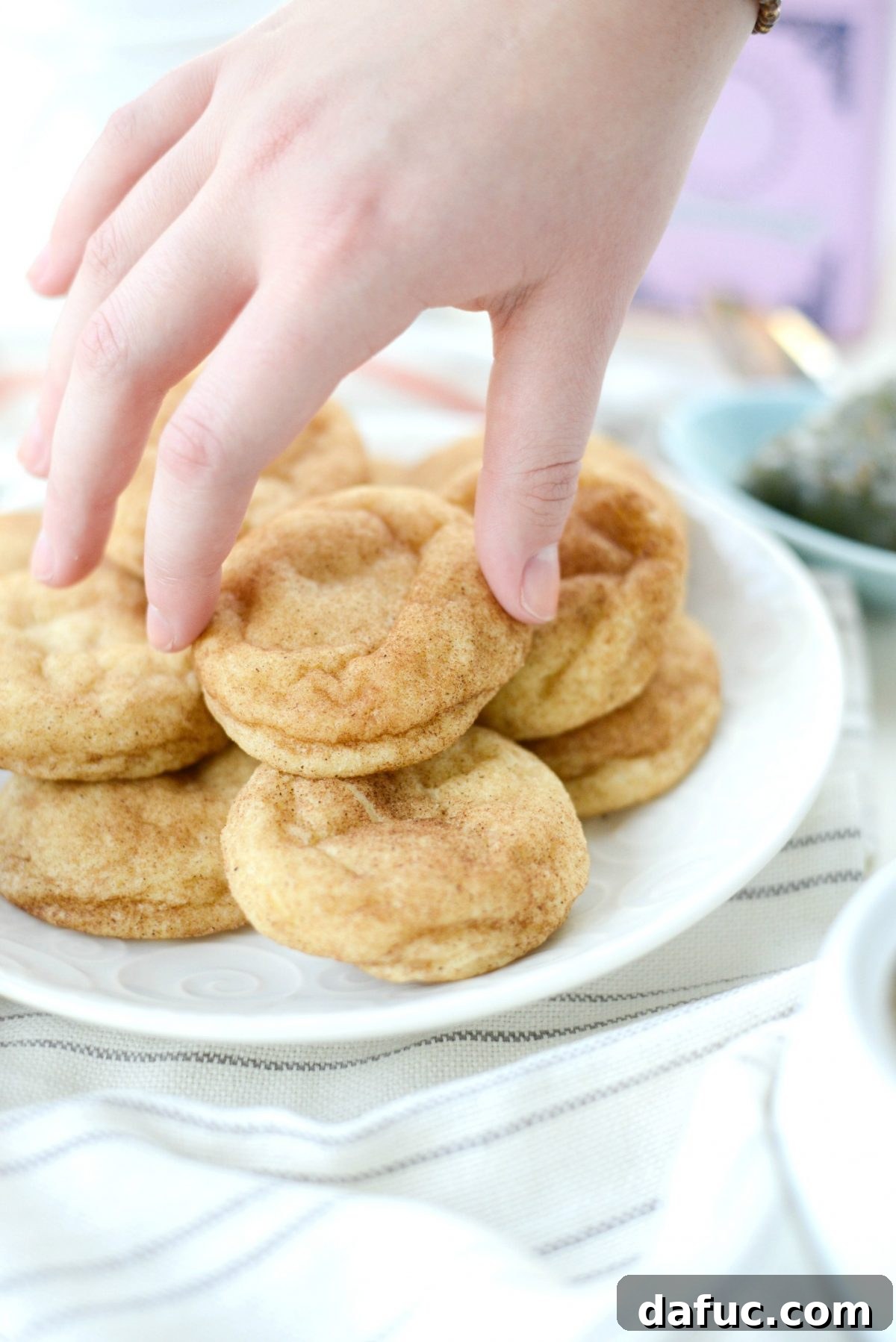 Golden Cinnamon Sugar Delights 3 A close-up shot of baked Classic Snickerdoodles, showcasing their perfect texture and cinnamon sugar coating.