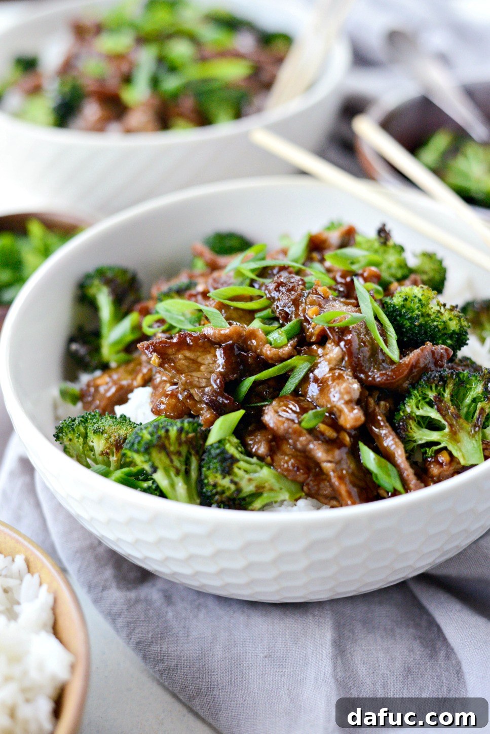 Speedy Sesame Mongolian Beef 15 Weeknight Mongolian Beef Stir-fry served with jasmine rice and roasted broccoli