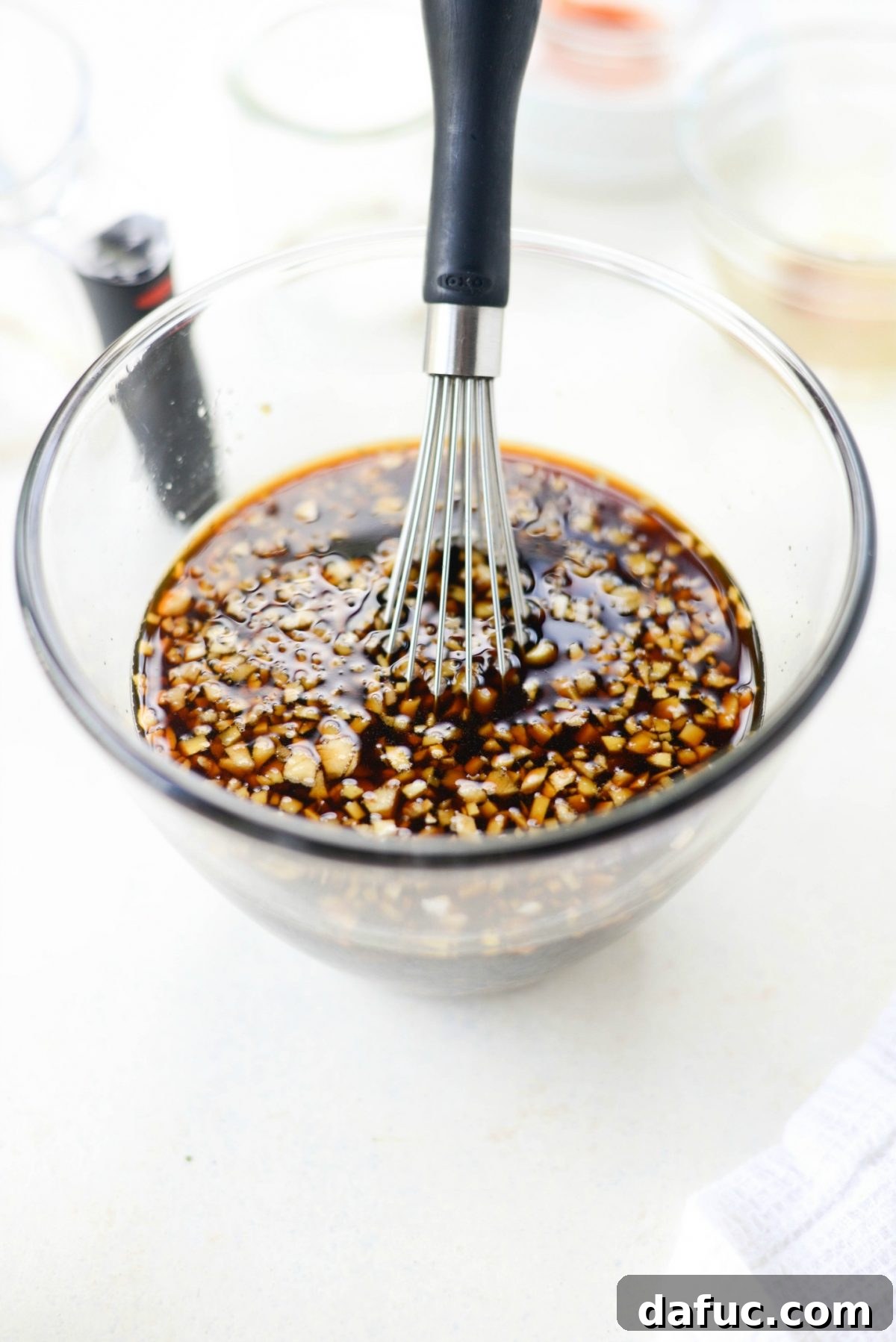 Speedy Sesame Mongolian Beef 7 Mongolian beef stir-fry sauce ingredients combined in a bowl