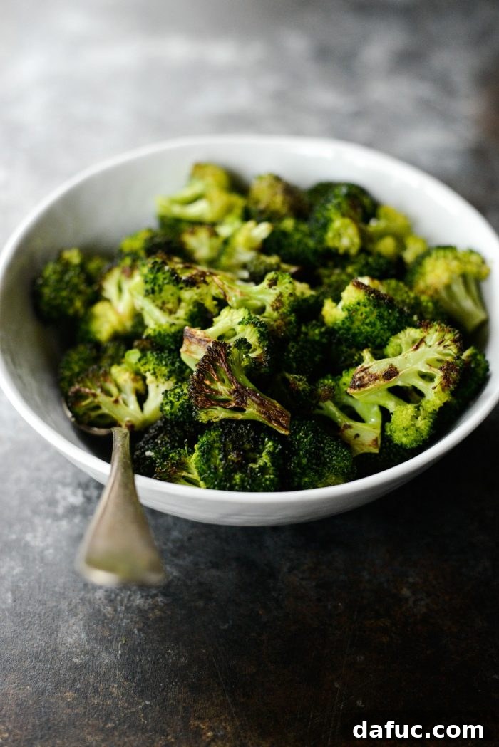 Final plated serving of 10-Minute Roasted Broccoli, showcasing its delicious appearance.