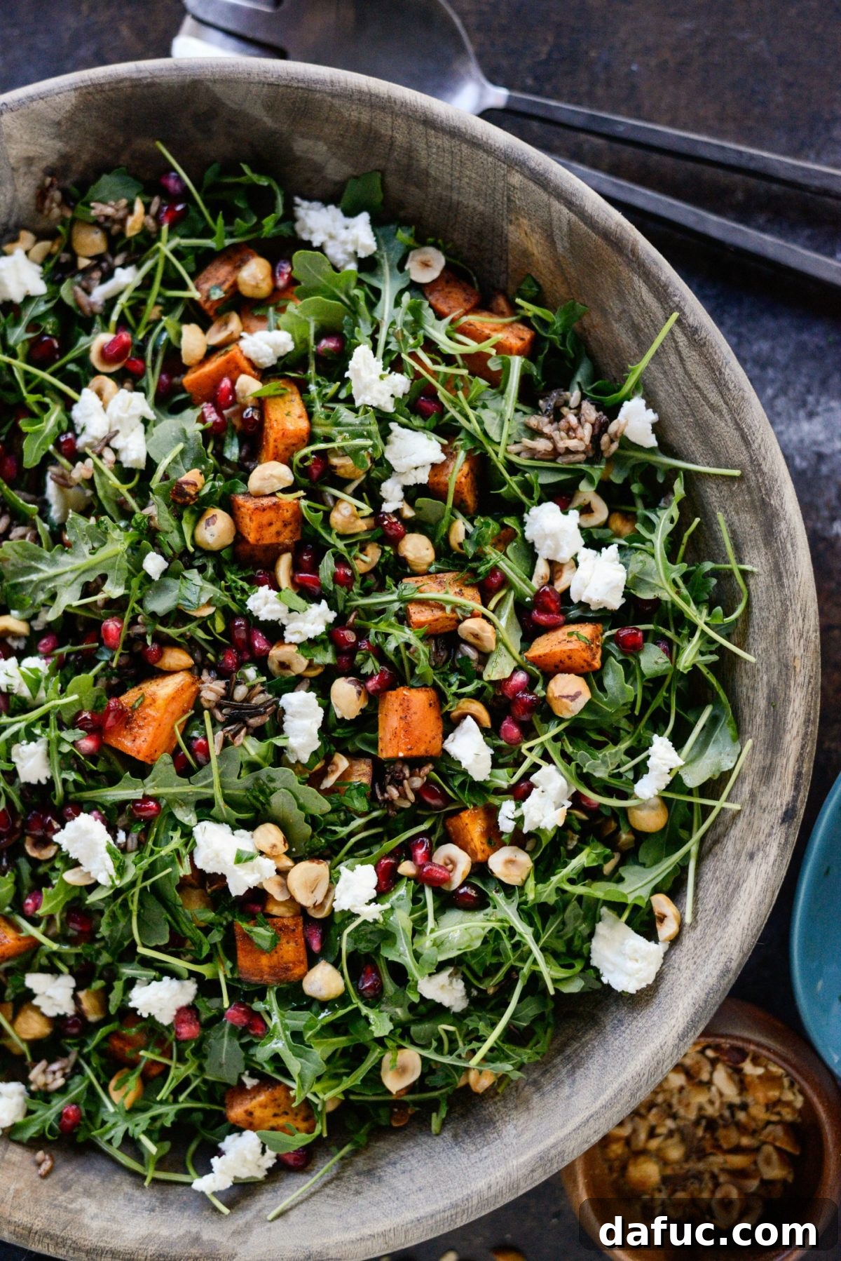 Final presentation of Sweet Potato Wild Rice Arugula Salad
