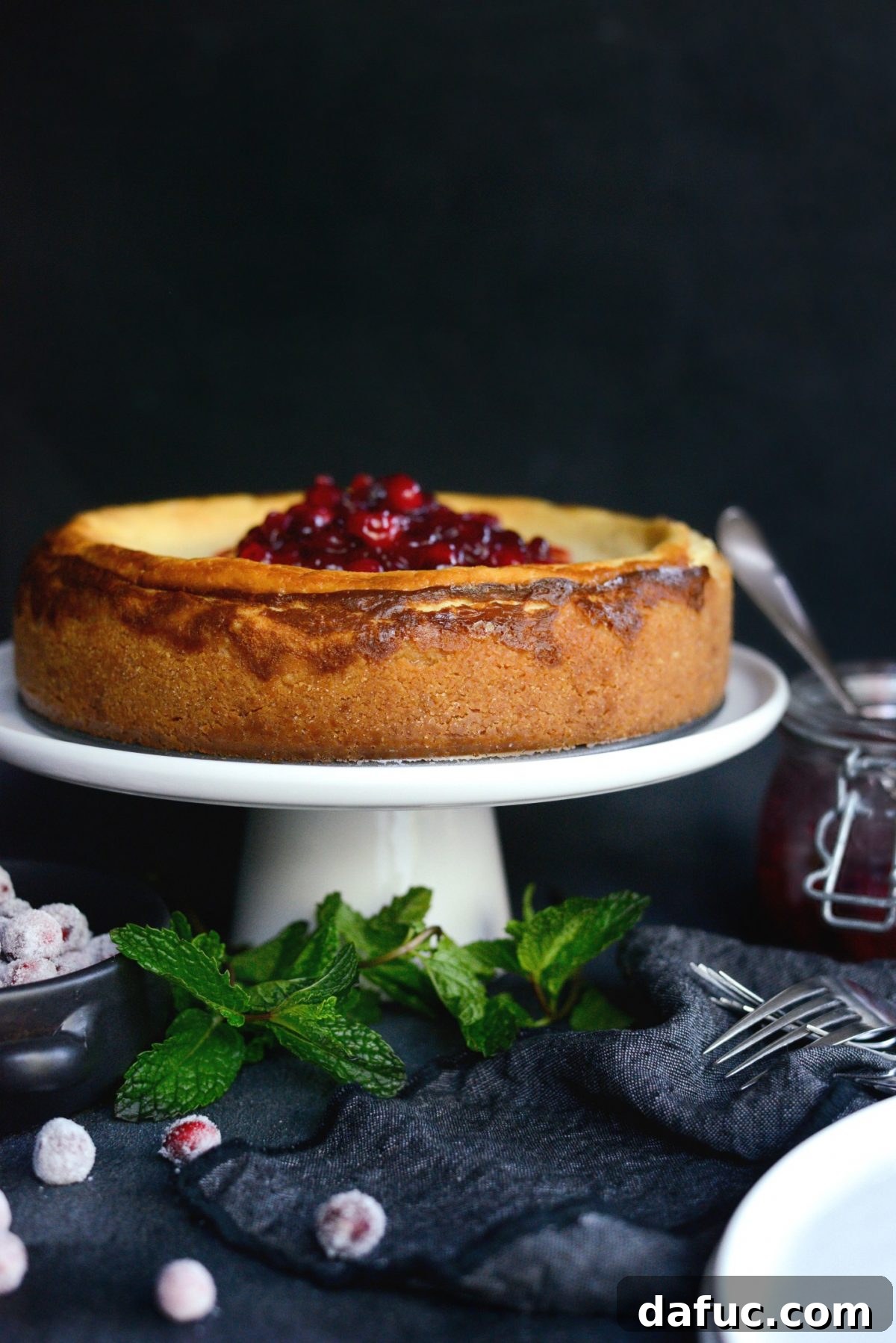 Tangy Goat Cheese Cheesecake with Tahini-Kissed Shortbread Base 17 Goat Cheese Cheesecake with its creamy texture and crumbly crust, ready to be topped