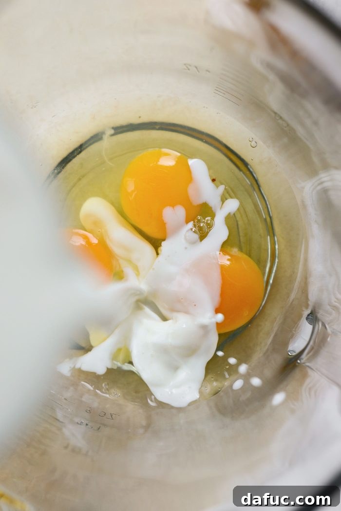 Add milk to eggs - Preparing the Liquid Base