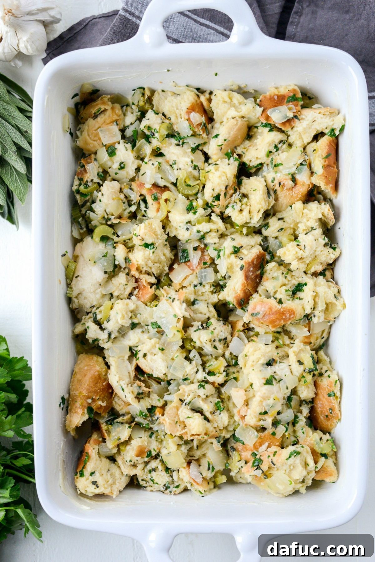 Artisan Herb Sourdough Dressing 17 transfer to baking dish