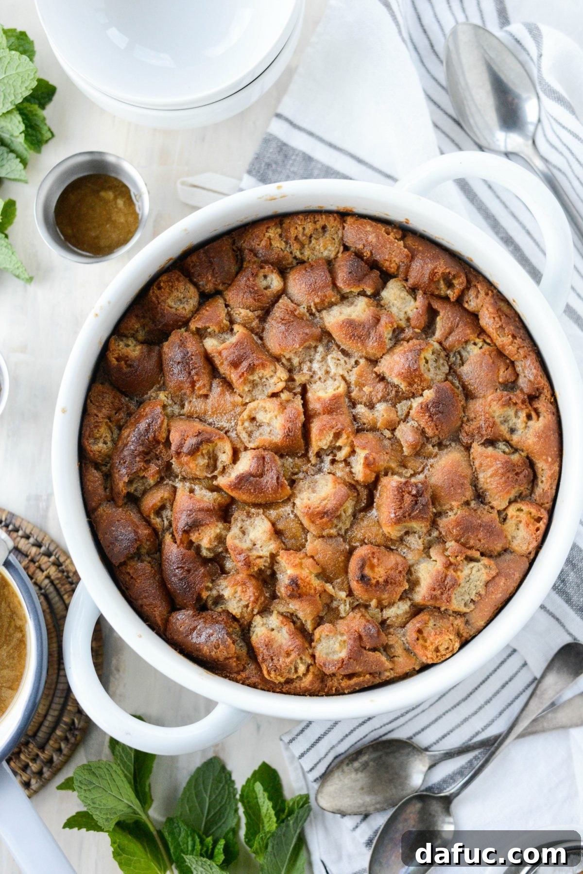 Autumn Spiced Doughnut Bread Pudding 22 Freshly baked Cider Mill Doughnut Bread Pudding golden brown and crispy on top