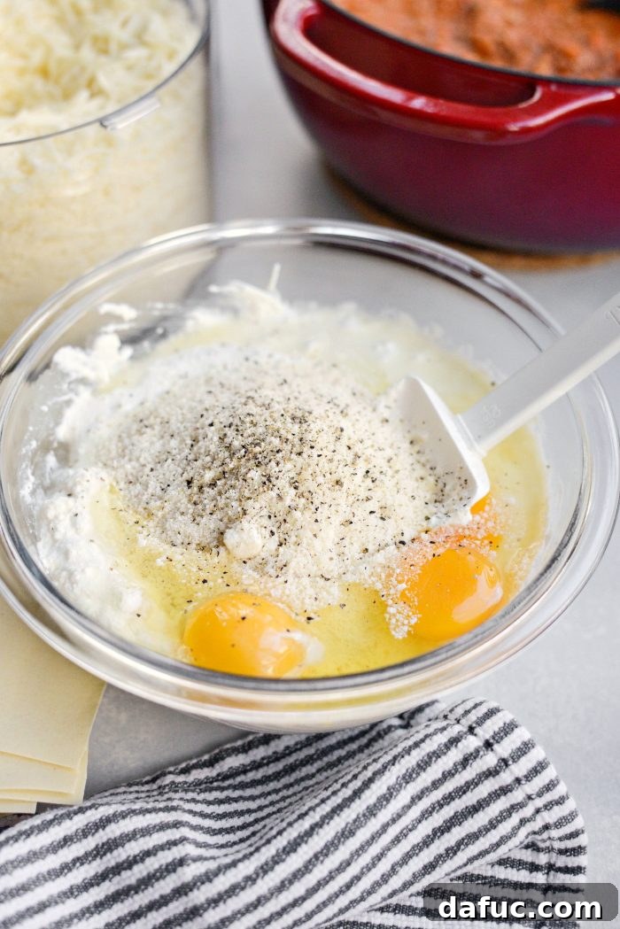 Preparing the creamy mascarpone and ricotta cheese mixture