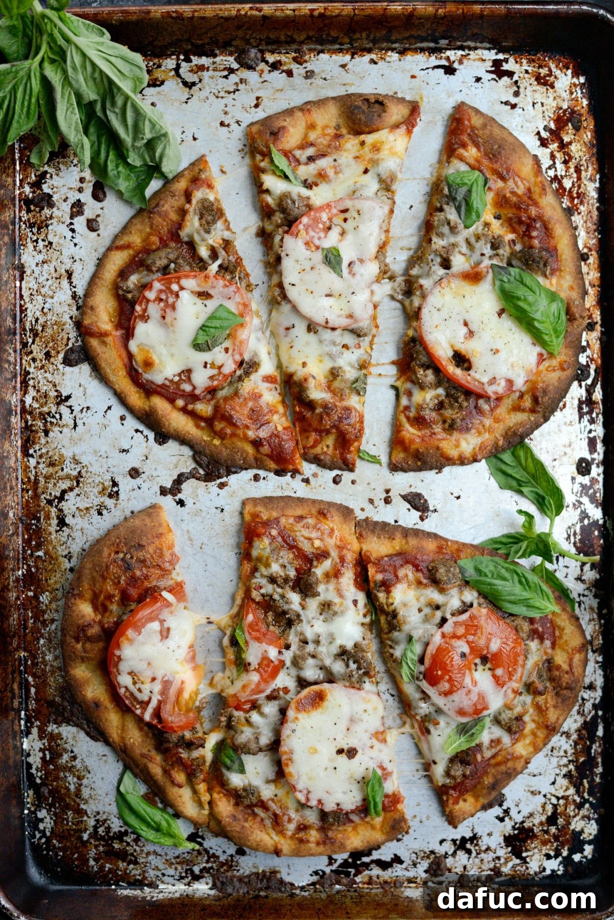 Levantine Lamb Margherita Pizza 4 Another enticing view of the baked Lebanese Margherita Lamb Pizza, ready to be sliced and served.