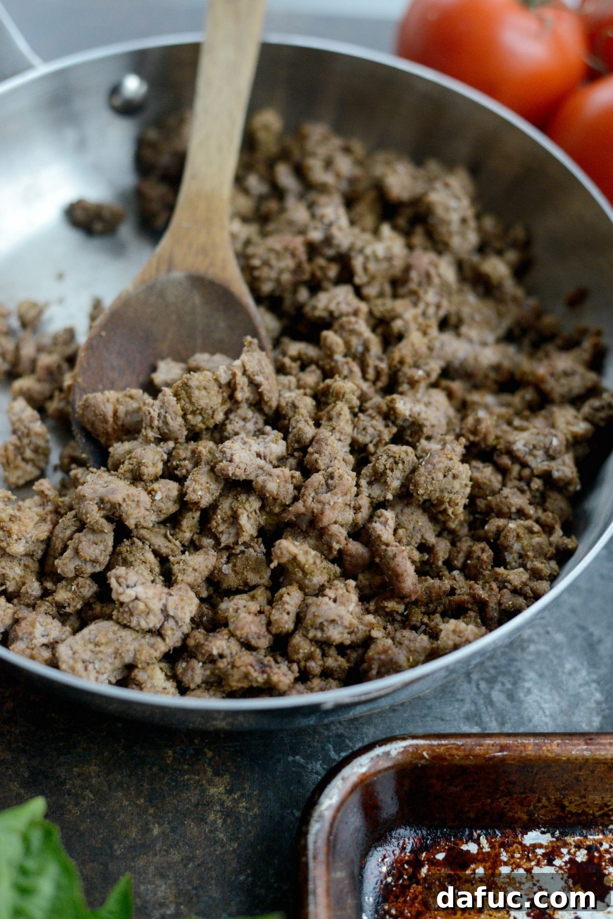 Levantine Lamb Margherita Pizza 6 Cooked, seasoned ground lamb, ready to be spread on the pizza crust.