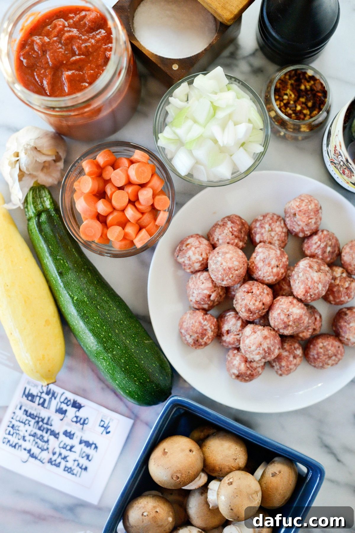 ingredients for Slow Cooker Italian Meatball Vegetable Soup