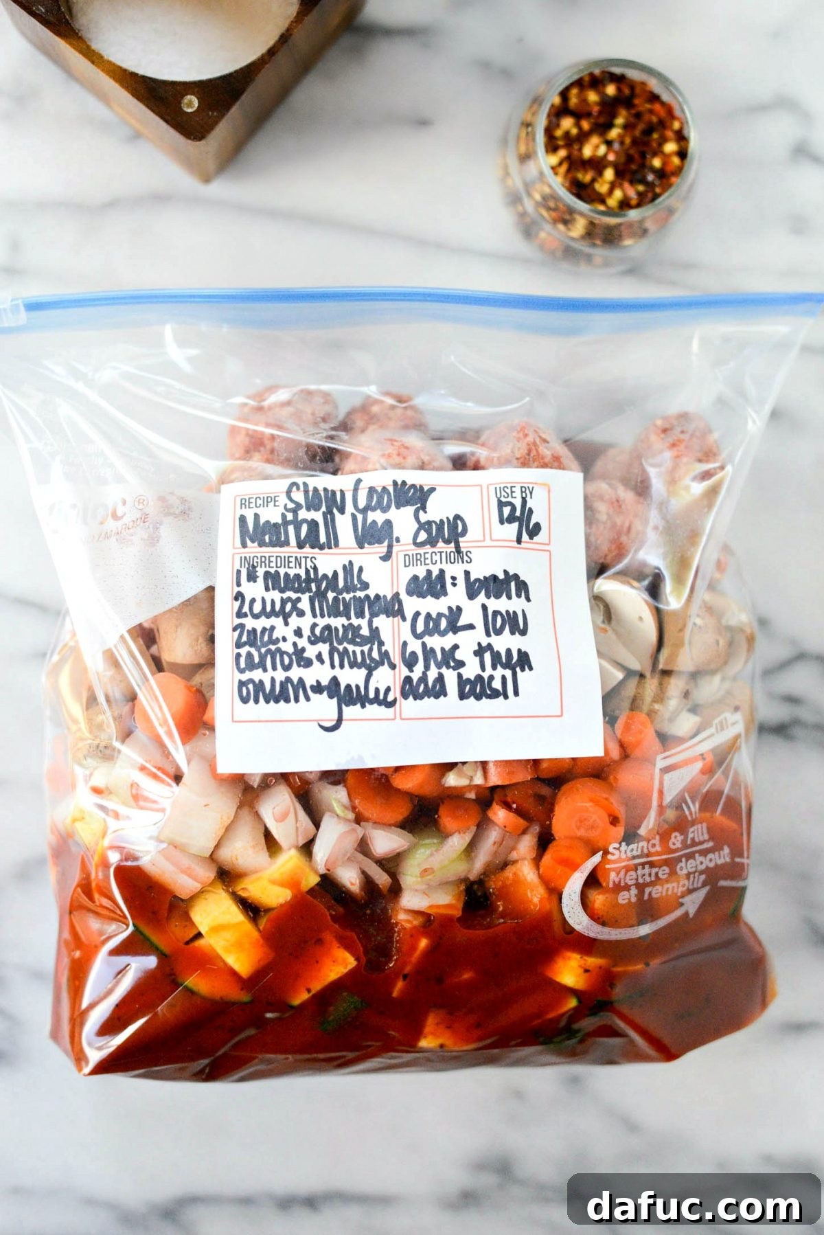 add meatballs, seal and add label to bag