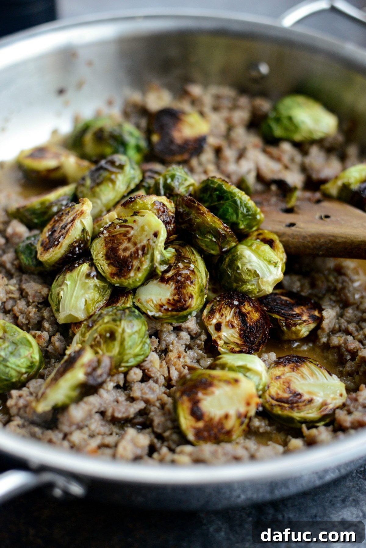 Hearty Italian Sausage Brussels Sprout Ravioli 10 Adding roasted Brussels sprouts to the sauce