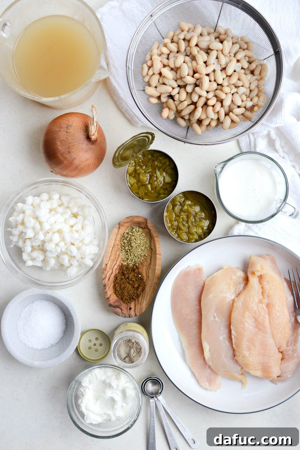 Fresh ingredients laid out for Lighter White Chicken Chili preparation.