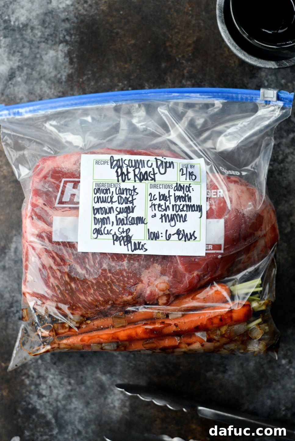 meal prepped ingredients in bag with label