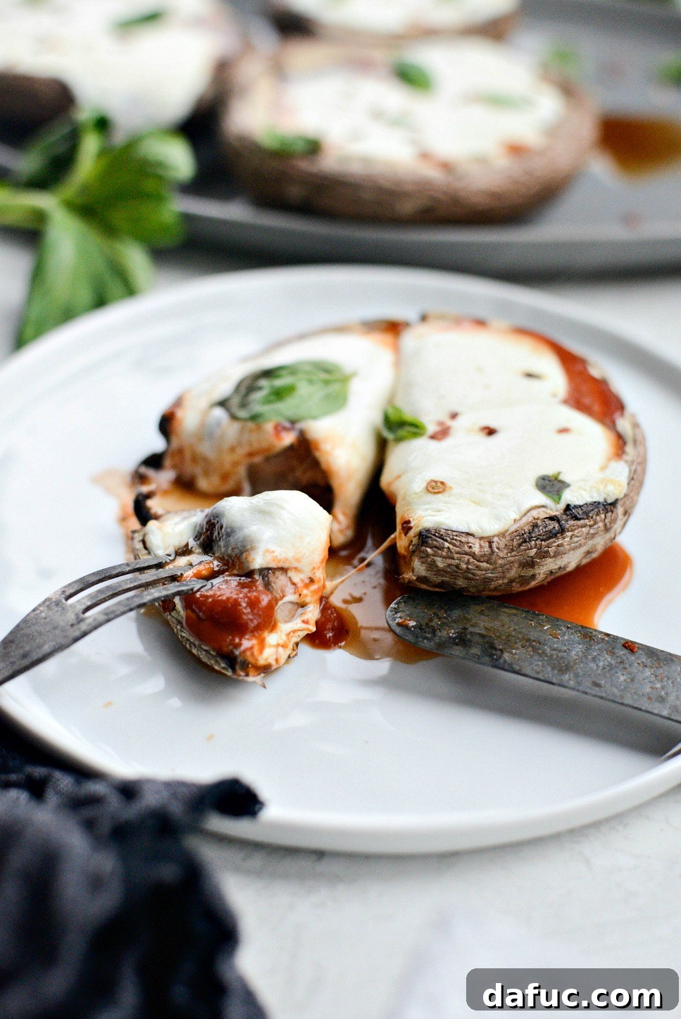 Caprese Stuffed Roasted Portobello Caps 15 Close-up of a single Roasted Caprese Portobello Mushroom ready to be served