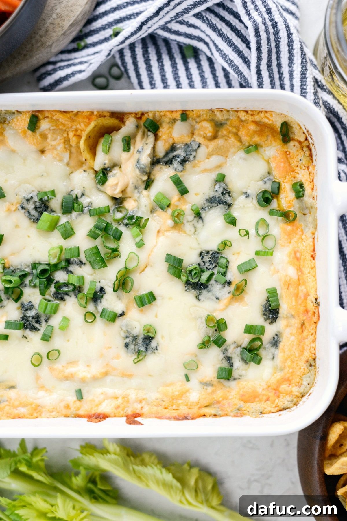 Delicious Baked Buffalo Chicken Dip, an easy crowd-pleaser