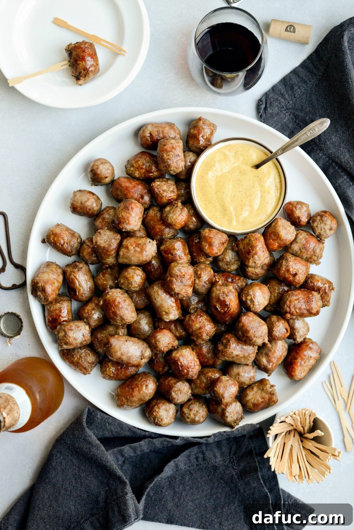 Large platter of Chardonnay Italian Sausage Bites ready to serve