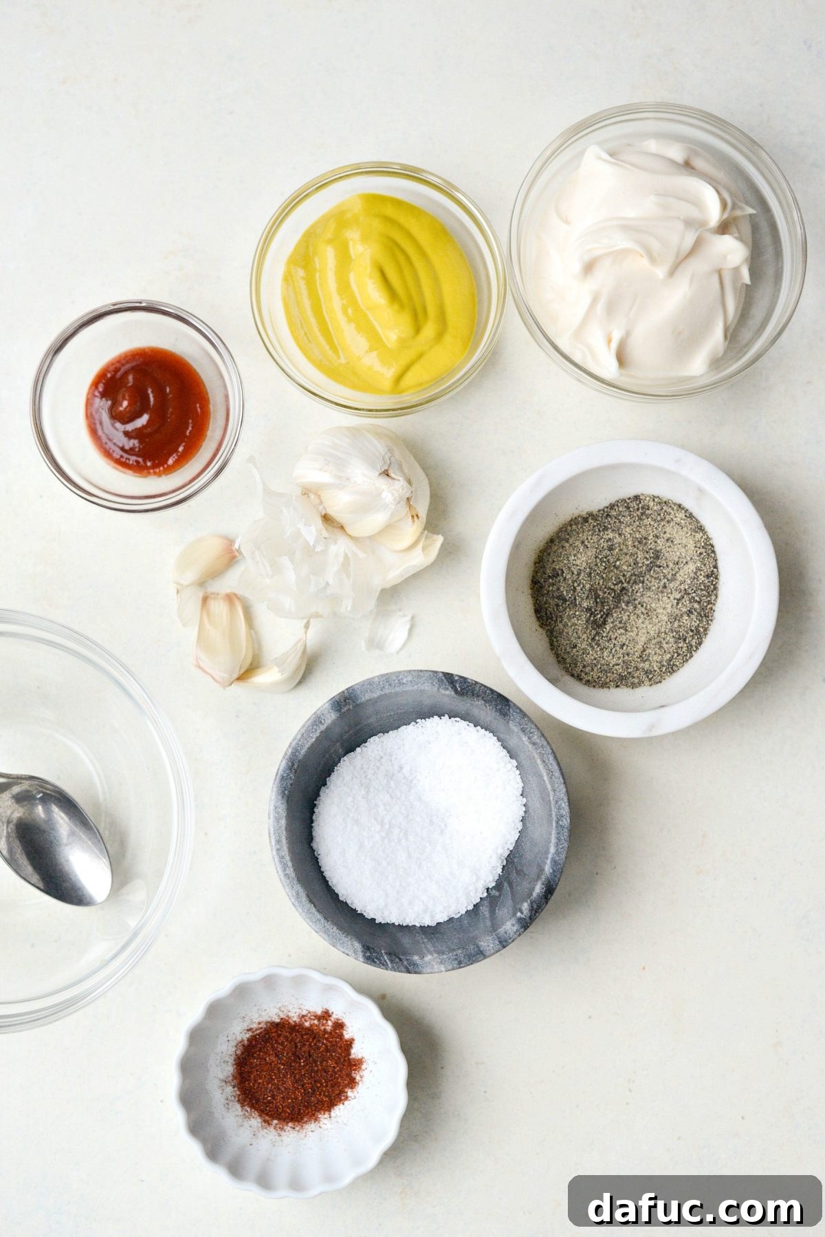 Spicy mustard dip ingredients laid out