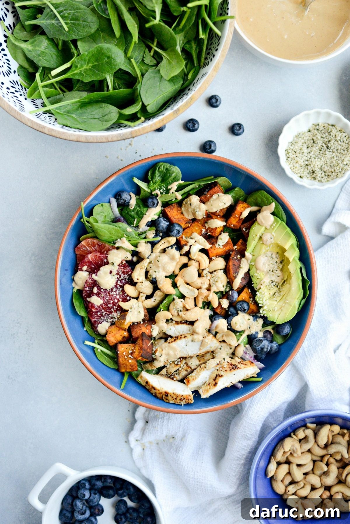 Sweet Potato Blueberry Radiance Bowl 9 The Sweet Potato Blueberry Power Bowl fully assembled, showcasing all the vibrant ingredients arranged beautifully before dressing.
