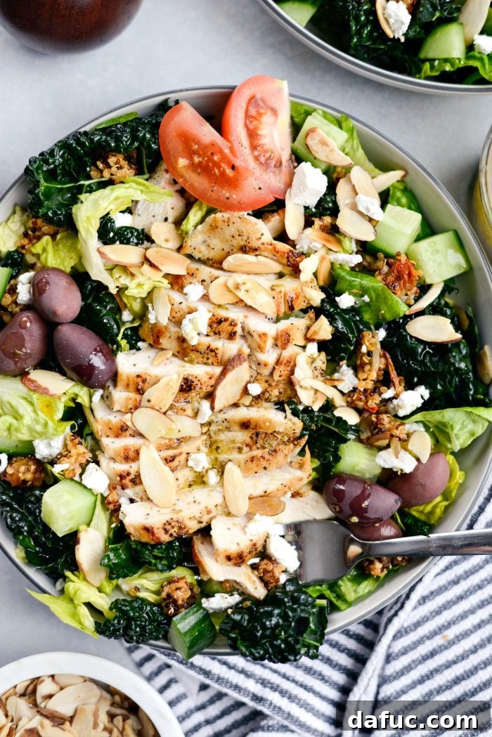 Modern Greek Kale Salad with all toppings