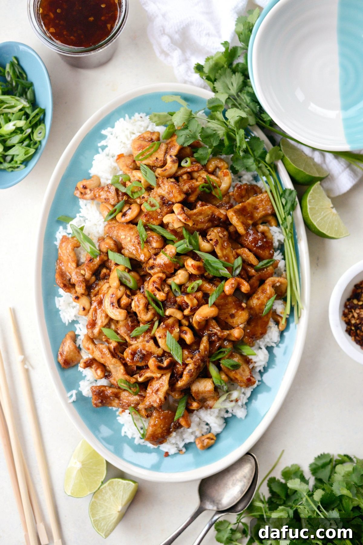 Spicy Ginger Cashew Pork stir-fry ready to be served
