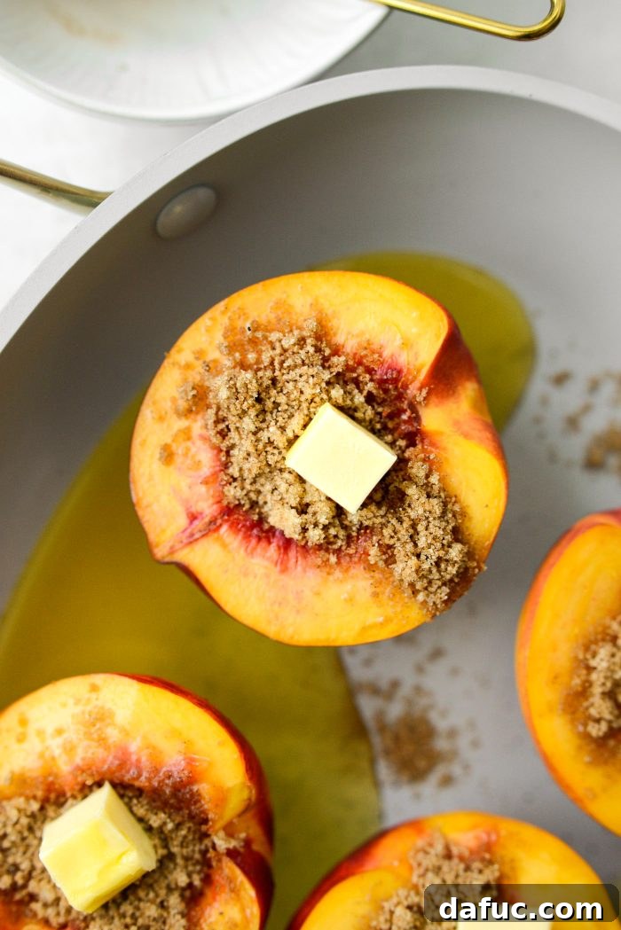 Warm Vanilla Cardamom Nectarine Bake 11 Filling each nectarine half with spiced brown sugar and butter